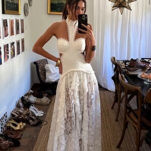 12th Tribe Strapless White Lace Dress